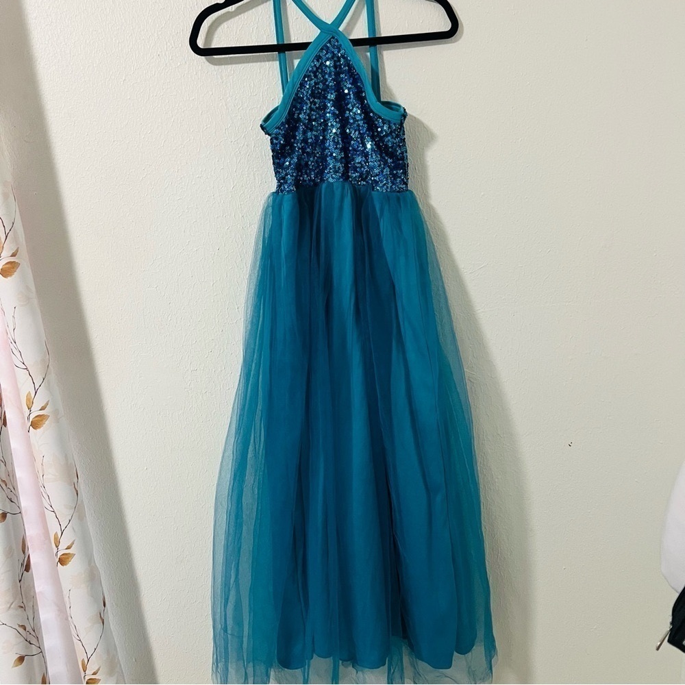 Poppies and Roses Girls Size 10 Sleeveless Sequin Bodice Corkscrew Long Dress